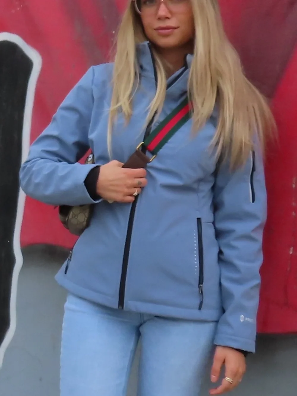 Light Blue Women's Softshell Jacket - Casual Outdoor Coat